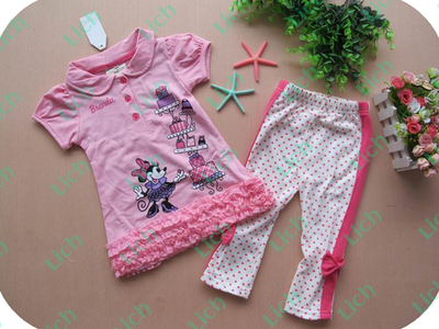 Костюм детский из платья с принтом Минни Маус и леггинсов