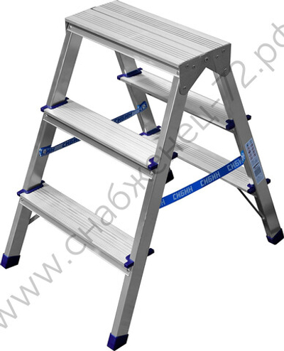 СИБИН 3 ступени, алюминиевая, двухсторонняя стремянка (38823-03)