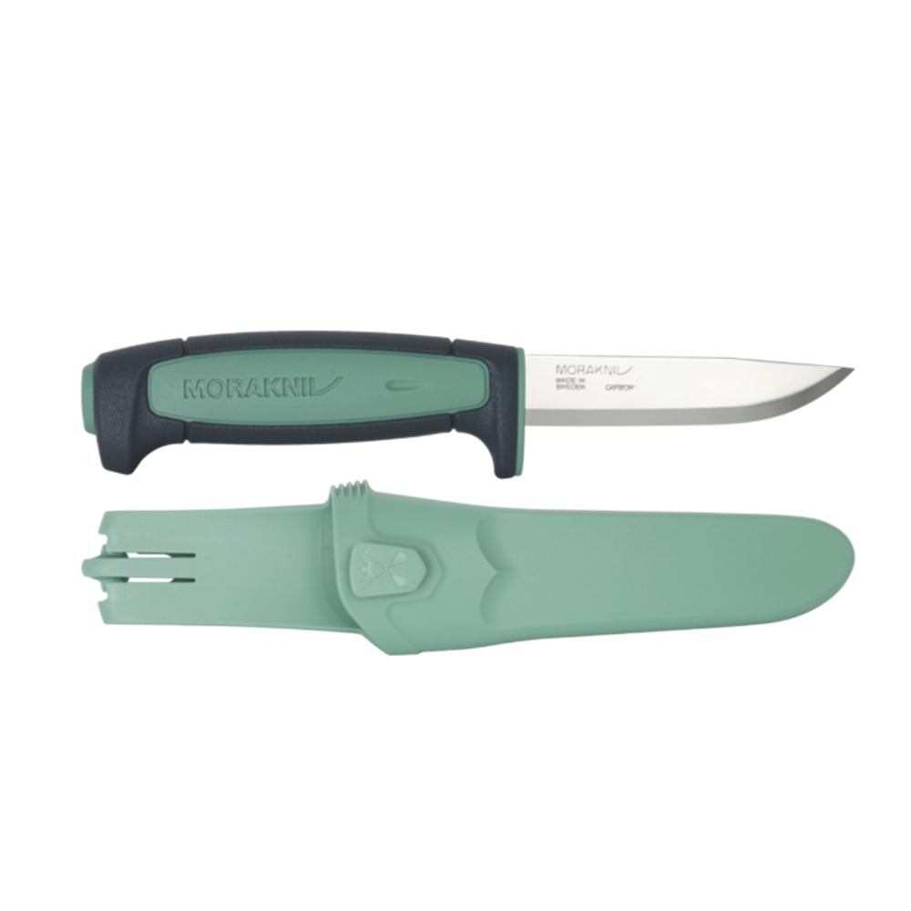Нож Morakniv Basic 511 углеродистая сталь, пласт. ручка (серая) зел. вставка