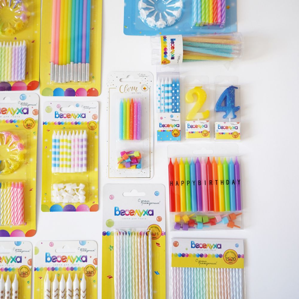 Свечи тортовые классические Макаронс (Ассорти) с держателями