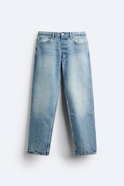 ZARA ДЖИНСЫ STRAIGHT FIT С РАЗРЕЗАМИ, ВЫЦВЕТШИЙ СИНИЙ