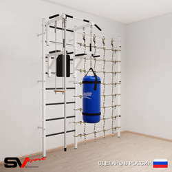 Шведская стенка Sv Sport усиленная 67630 (Турник стандарт/Брусья/Канат/Трапеция/Цепь/Мешок 30кг/Канатный лаз)
