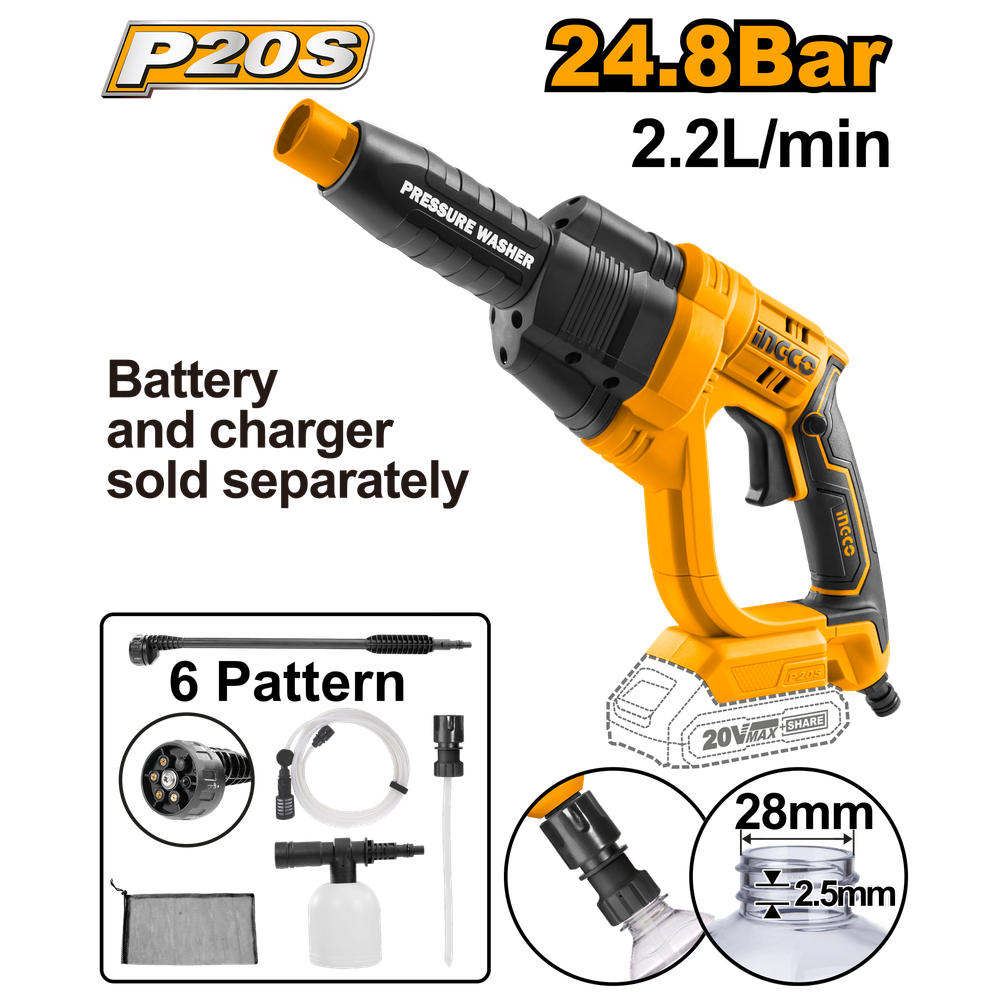 Аккумуляторная мойка высокого давления INGCO CPWLI2008 20 В