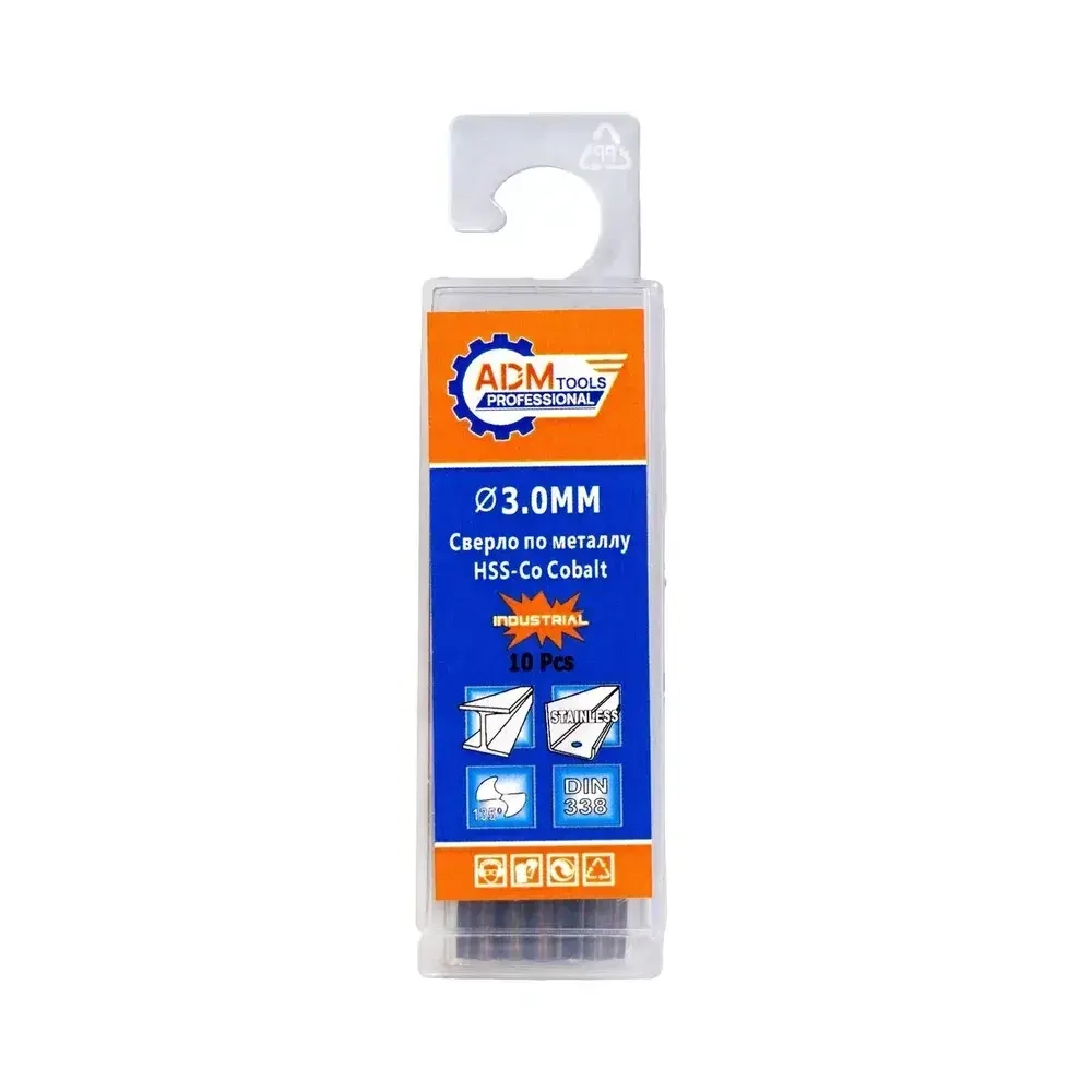 Сверло кобальтовое 3 мм (10шт) по металлу HSSE-Co5, ADM Tools Professional