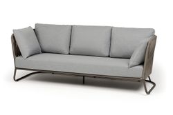 "Багамы" диван 3-местный плетеный из роупа, каркас алюминий бежево-серый (RAL7006) муар, роуп серо-коричневый 23мм, ткань светло-серая