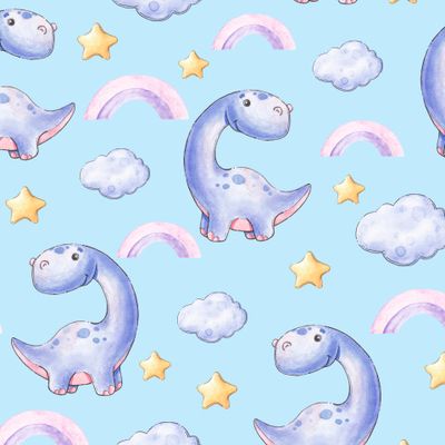 Динозавры, радуга, звезды и облака.