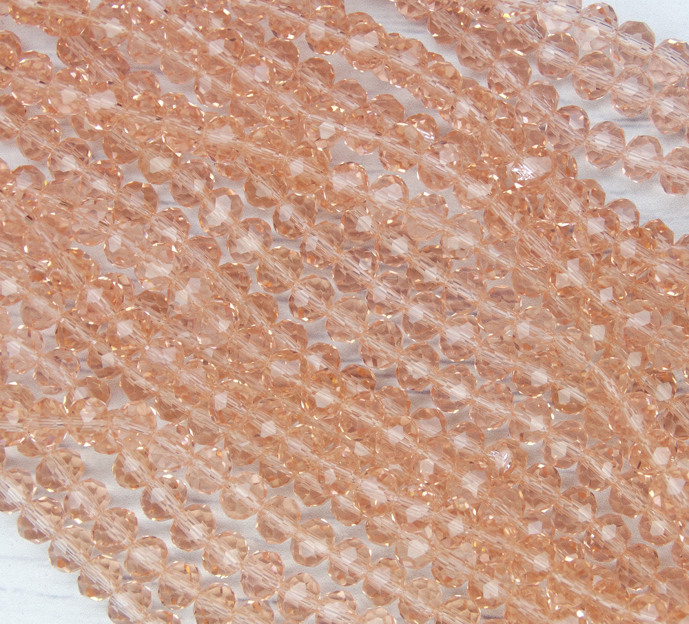БП012НН46 Хрустальные бусины "рондель", цвет: персиковый прозрачный, 4х6 мм, кол-во: 58-60 шт.
