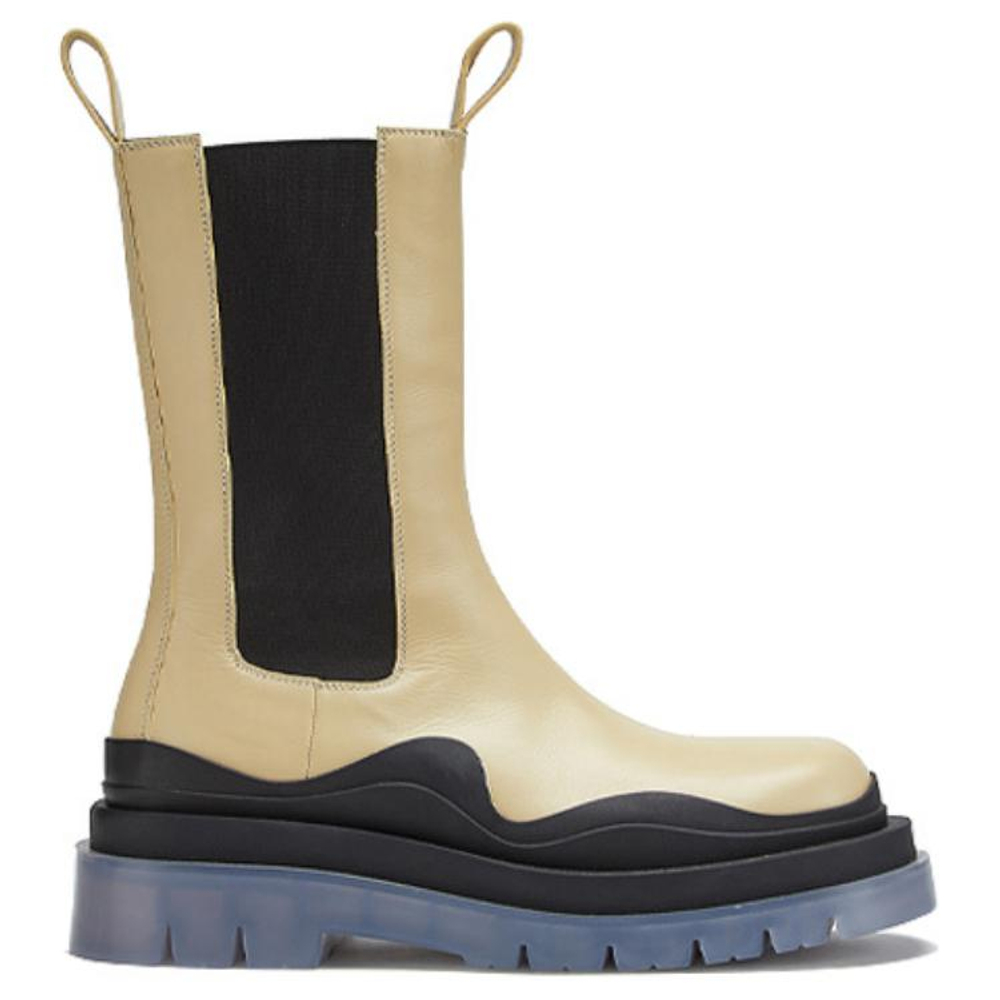 Bottega Veneta Tire Chelsea BV Top Grain Cow Leather Short Chelsea Boots Women"s Milk White