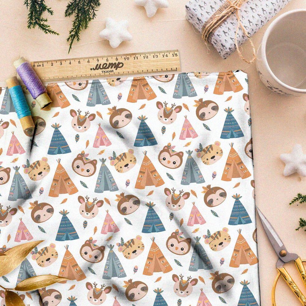 Ткань премиум дюспо мультяшные вигвамы