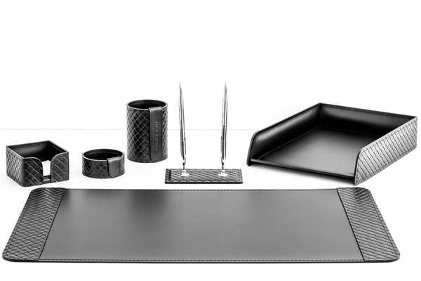 Набор офисный Баланс из черной кожи люкс с тиснением 6 предметов