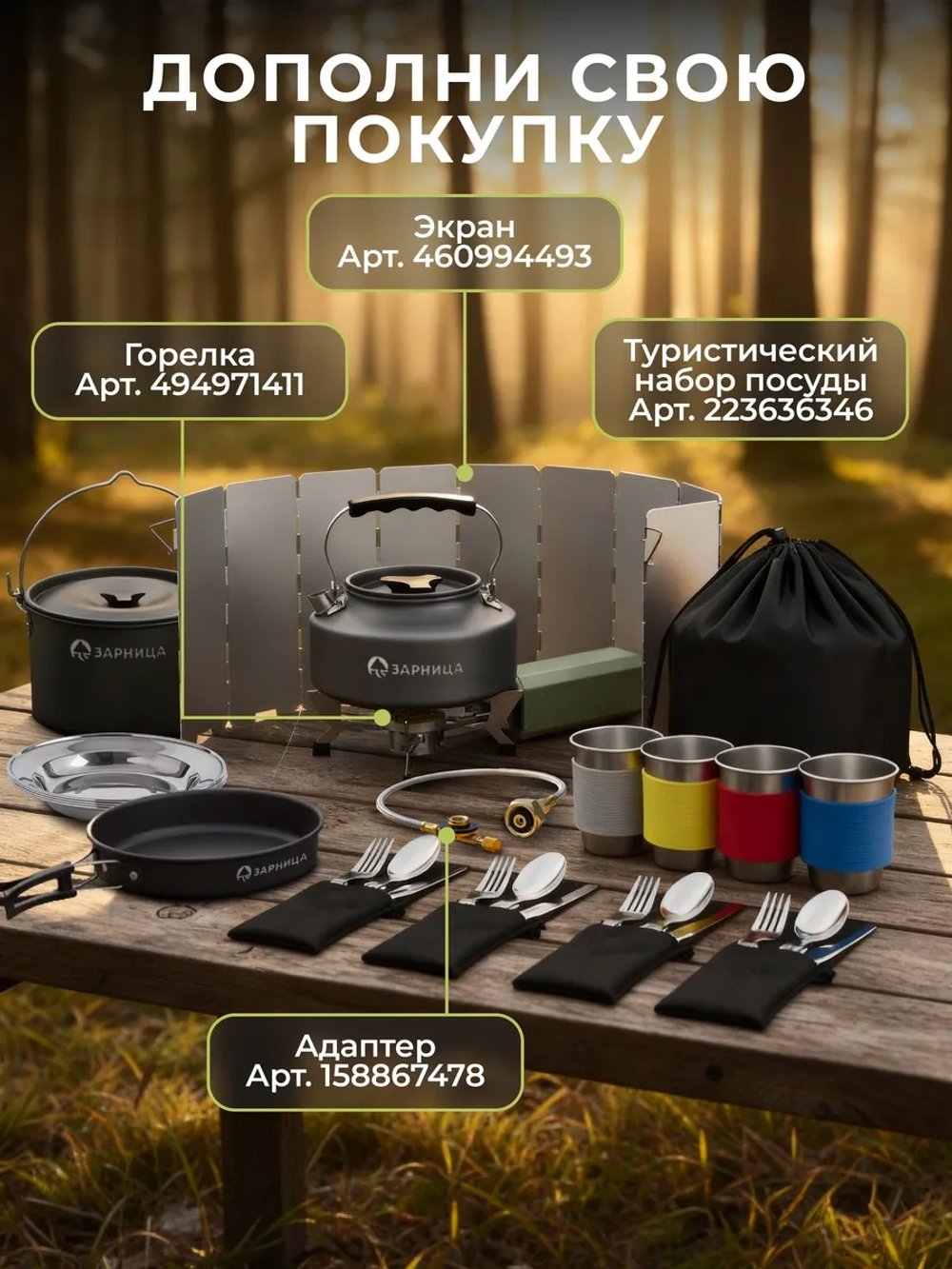 Набор посуды туристический на одного со стаканом