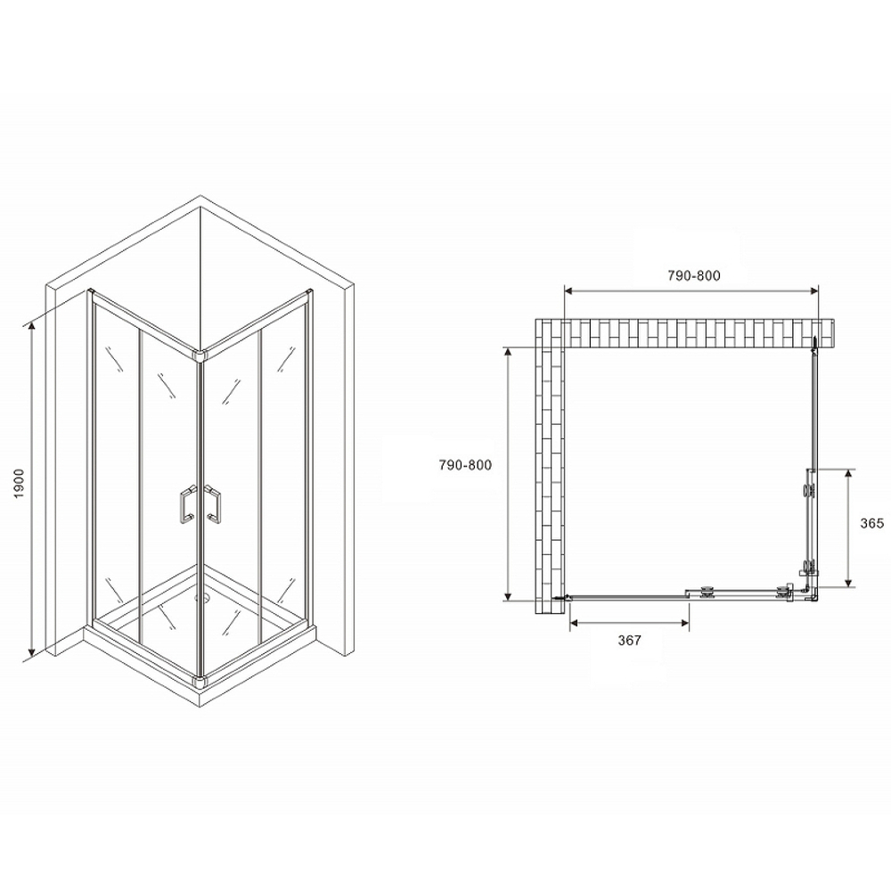 Душевой уголок Abber Schwarzer Diamant 80x80 AG02080B5 профиль Черный стекло прозрачное