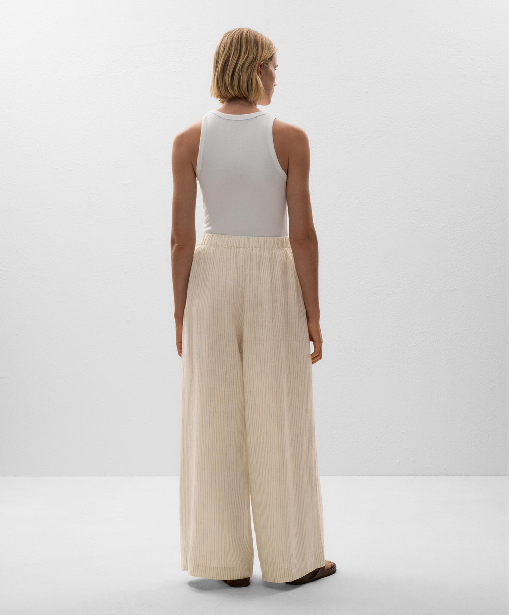 OYSHO Брюки широкие в полоску из 100% льна, светло-бежевый