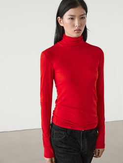 Massimo Dutti Топ из смесового лиоцелла с длинными рукавами, красный