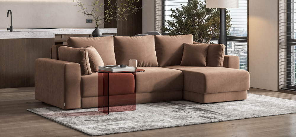 Угловой диван Босс Прайм ХЛ Велюр Монолит мокко