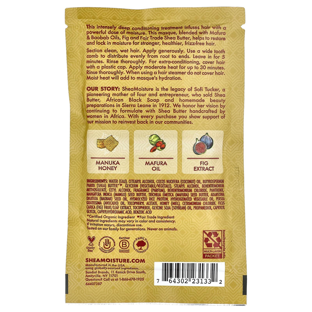 SheaMoisture, маска для волос, с медом манука с маслом мафуры, интенсивное увлажнение, 57 г (2 унции)