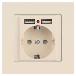 Розетка Intro Accent 6-410-02 с заземлением 2P+E Schuko со шторками 16А-250В + 2хUSB IP20 СУ слоновая кость | Intro