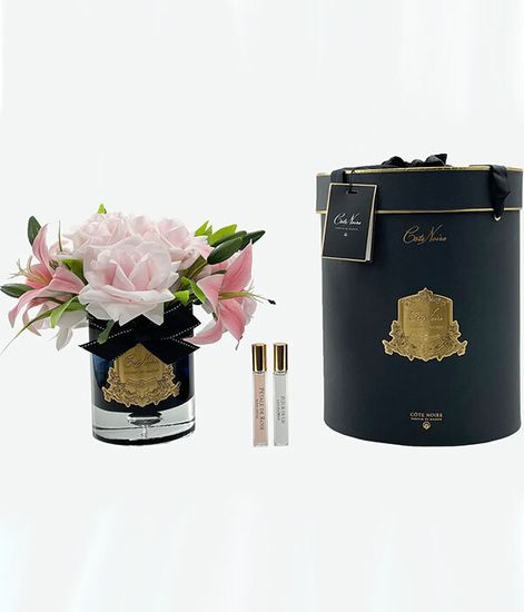 Розовые лилии и розы в черной вазе, Cote Noire