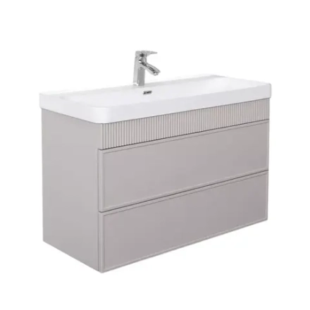 Подвесная тумба-умывальник Comforty Мадрид-100М2(Н) серый шёлк с раковиной CF19595BX-100