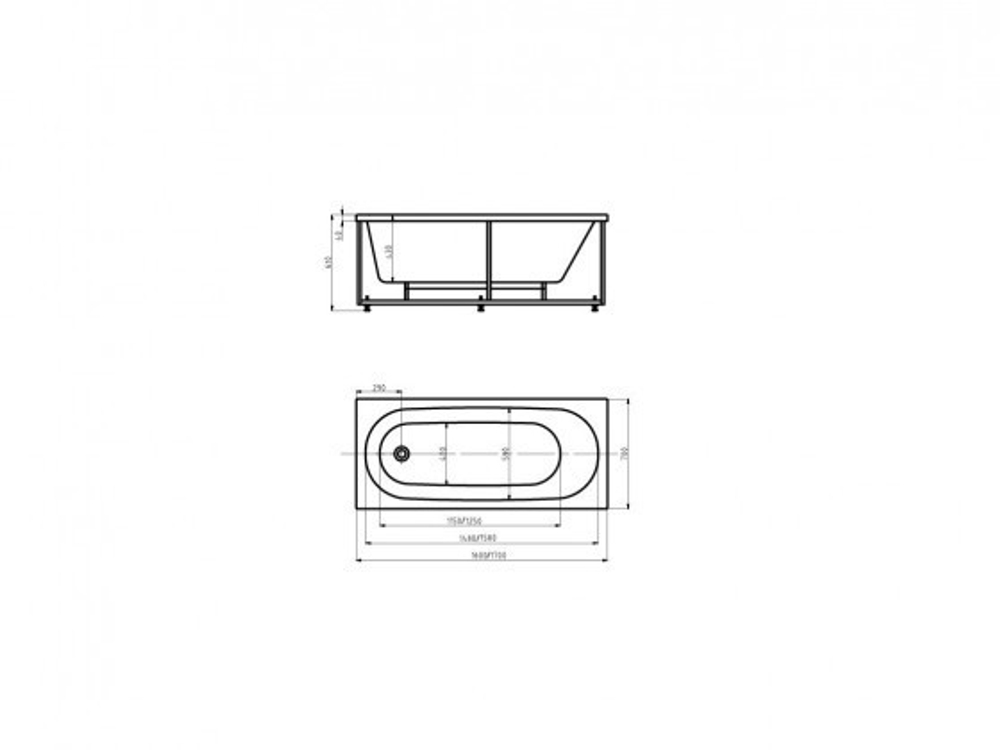 Ванна акриловая прямоугольная ОБЕРОН 160х70 AQUATEK (с каркасом и фронтальной панелью)