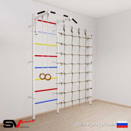 Шведская стенка Sv Sport усиленная 6100 (Турник стандарт/Кольца/Канатный лаз)