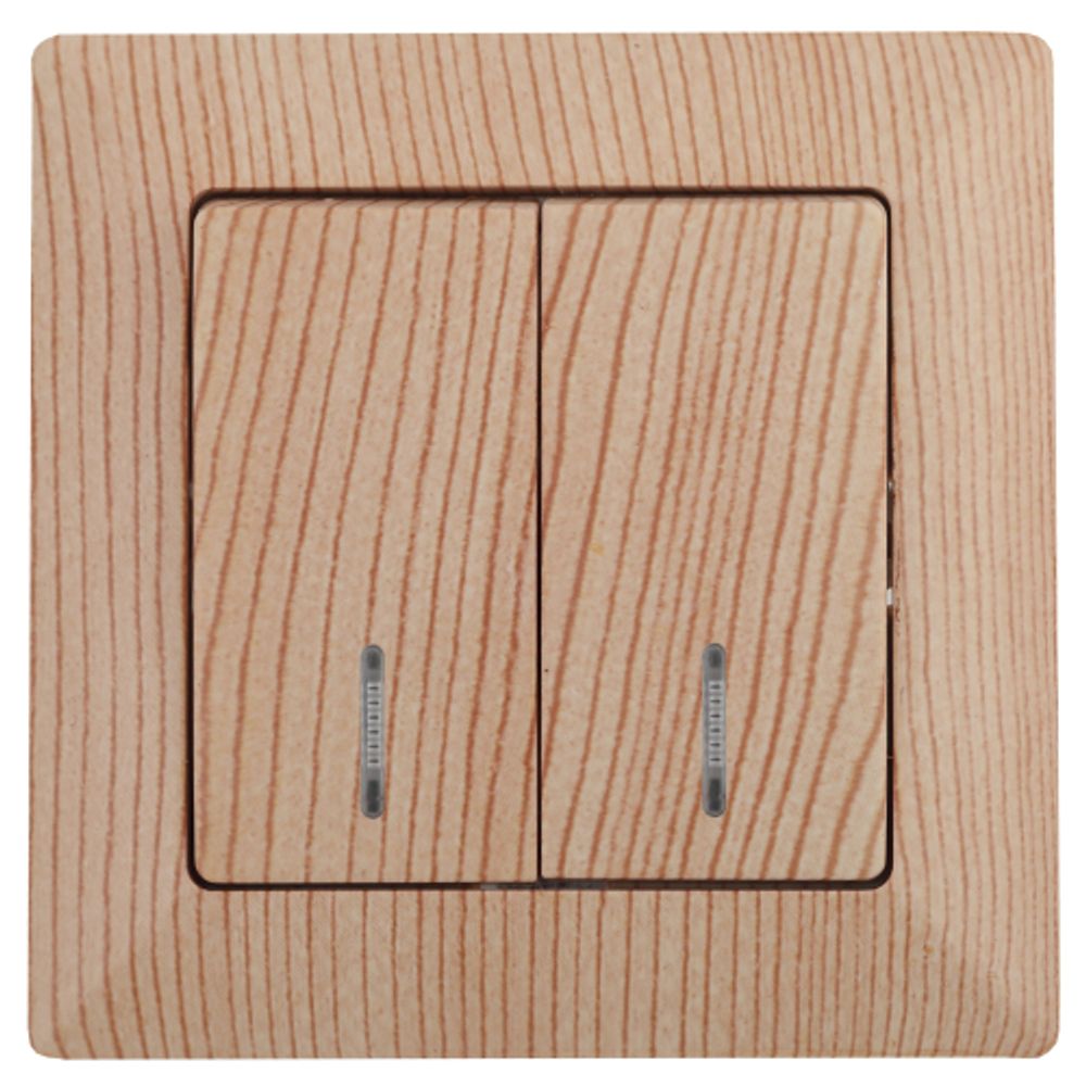 Выключатель Intro Solo 4-105-11 двухклавишный с подсветкой, 10А-250В, IP20, СУ, сосна