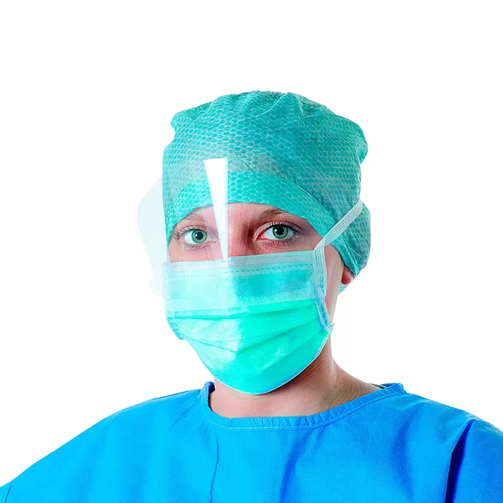 Маска хирургическая трехслойная стерильная с защитным экраном резинки 10 шт