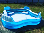Бассейн надувной Intex 56475 Swim Center Family Lounge 229х229х66 см / Квадратный бассейн Интекс с сиденьями и спинками для дачи и отдыха