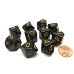 Chessex 10-D10 set Opaque Black/Gold