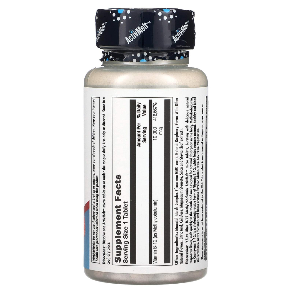 KAL, Ultra B12, метилкобаламин, со вкусом малины, 10 000 мкг, 30 микротаблеток
