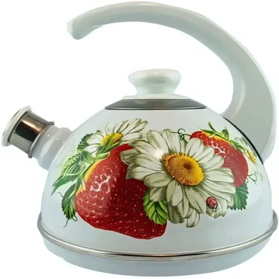 Чайник сферический со свистком 2,5л «Клубника с ромашкой» Т04/25/03/05/Н03