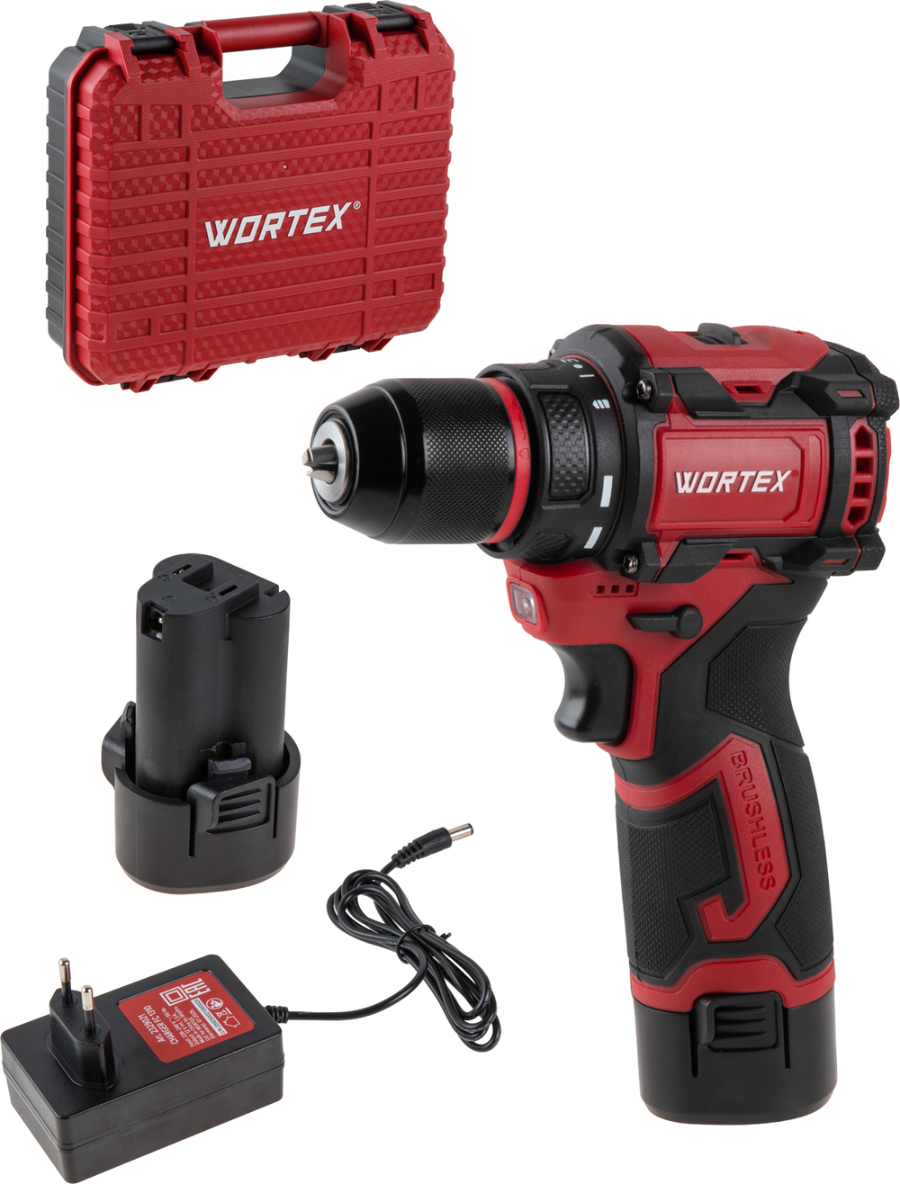 Шуруповерт WORTEX BD 1213-1 Dli в кейсе. Бесщеточный двигатель, 40 Н*м (в комплекте 2 АКБ 12В*2 А*ч + зарядка)