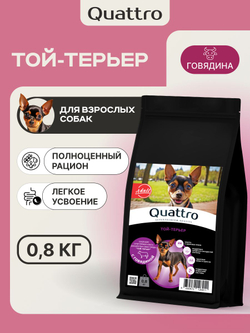 Корм сухой для взрослых собак породы Той-терьер, с говядиной, 800 гр, QUATTRO