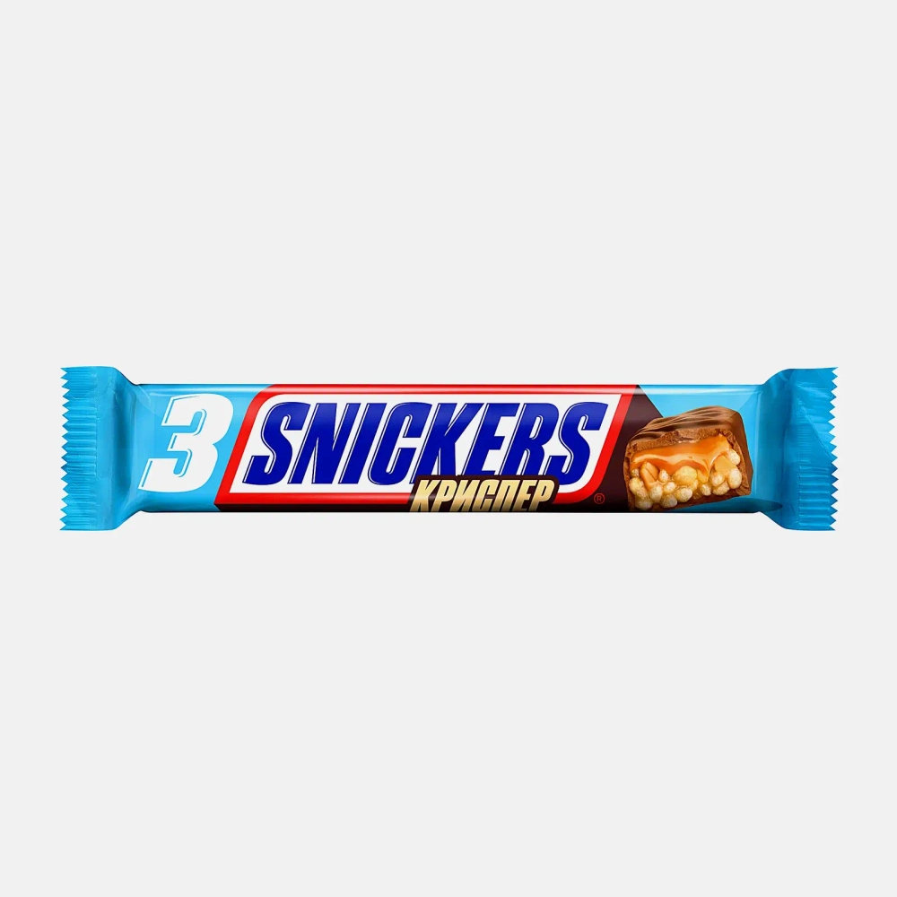 Шоколадный батончик Snickers Криспер с карамелью арахисом и хрустящими рисовыми шариками 60г