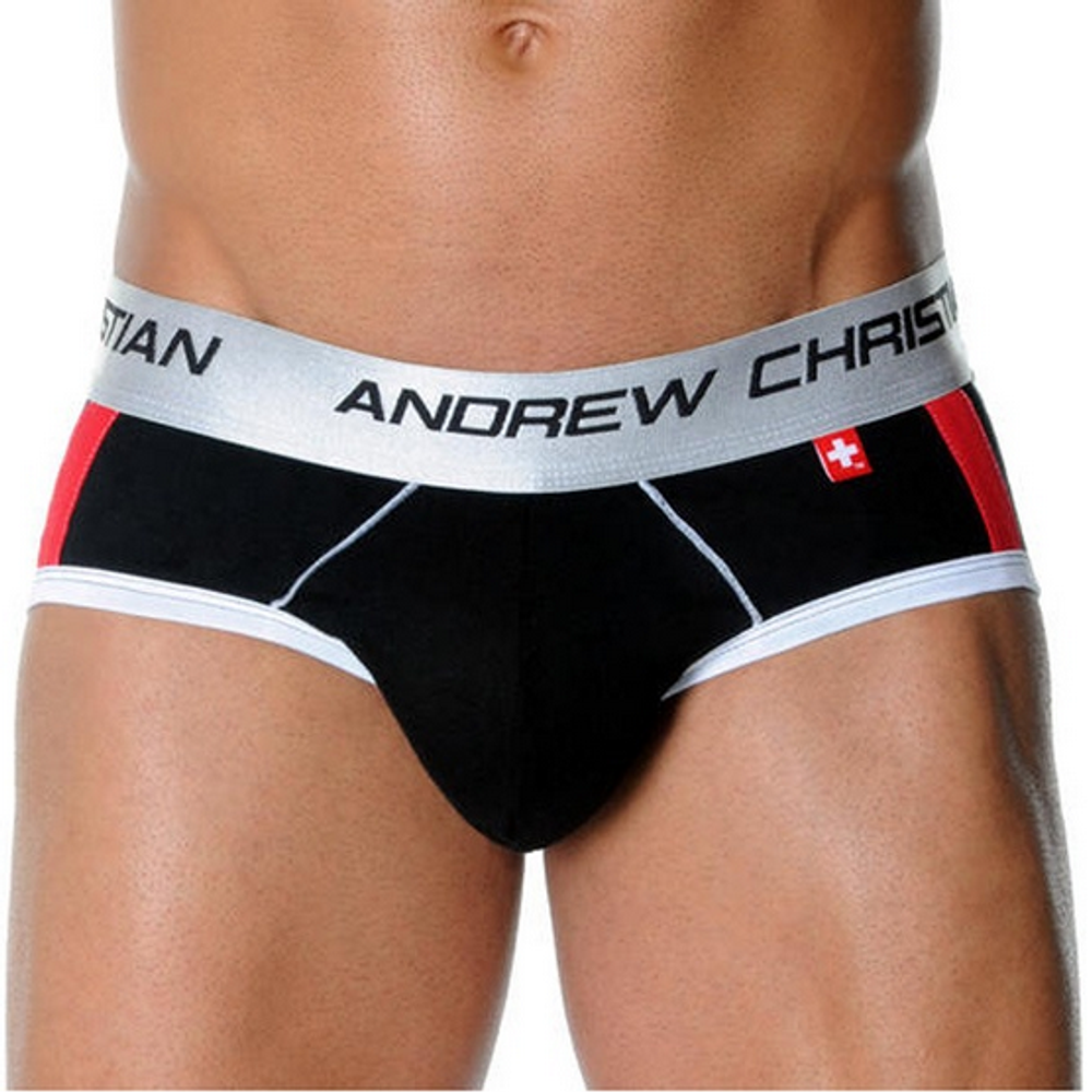 Мужские трусы брифы черные с передним  пуш-ап Andrew Christian Shock Jock Racer Brief    AC53