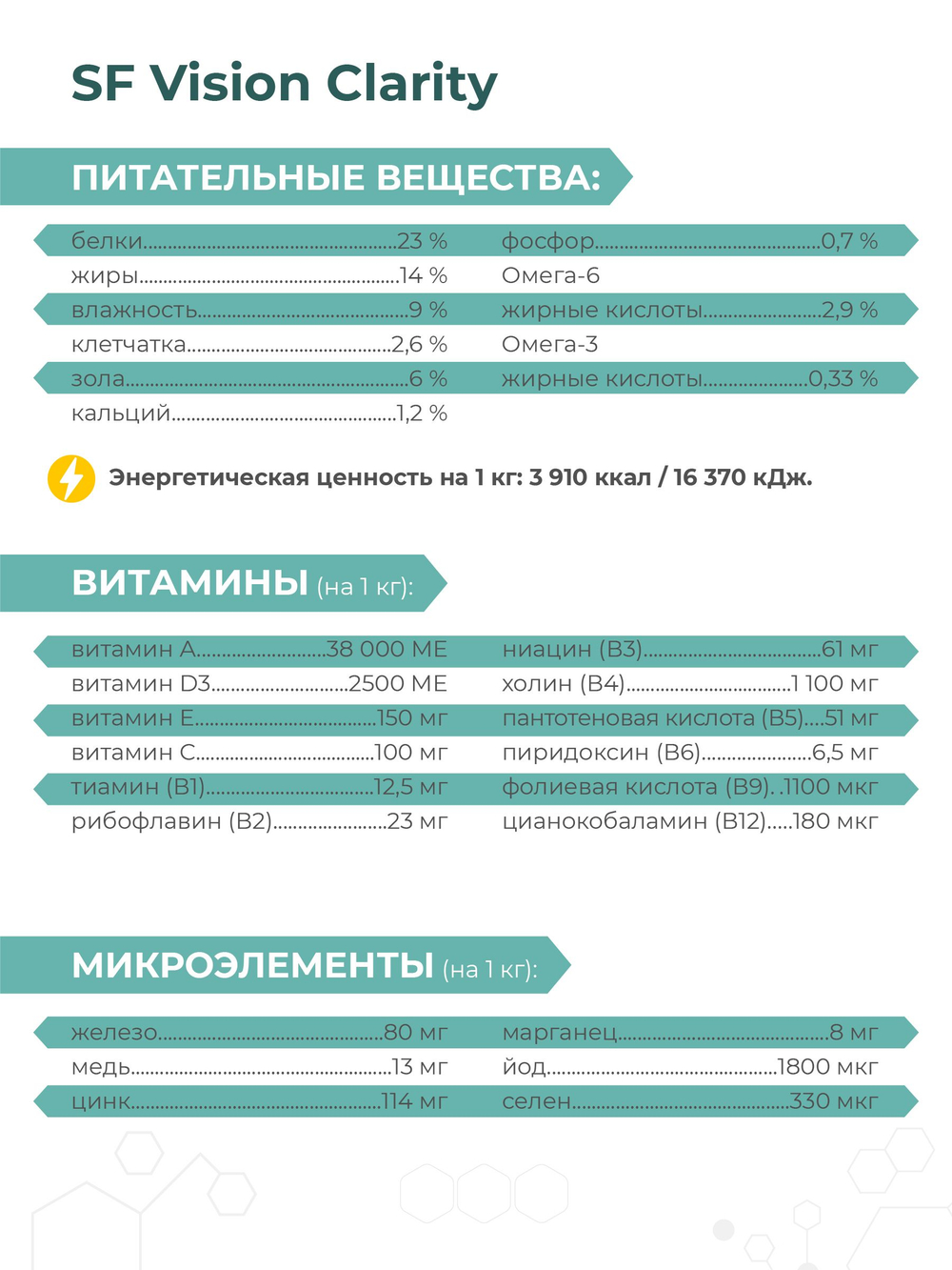 Корм для собак средних и крупных пород SF Vision Clarity, (катаракта), 3 кг, QUATTRO