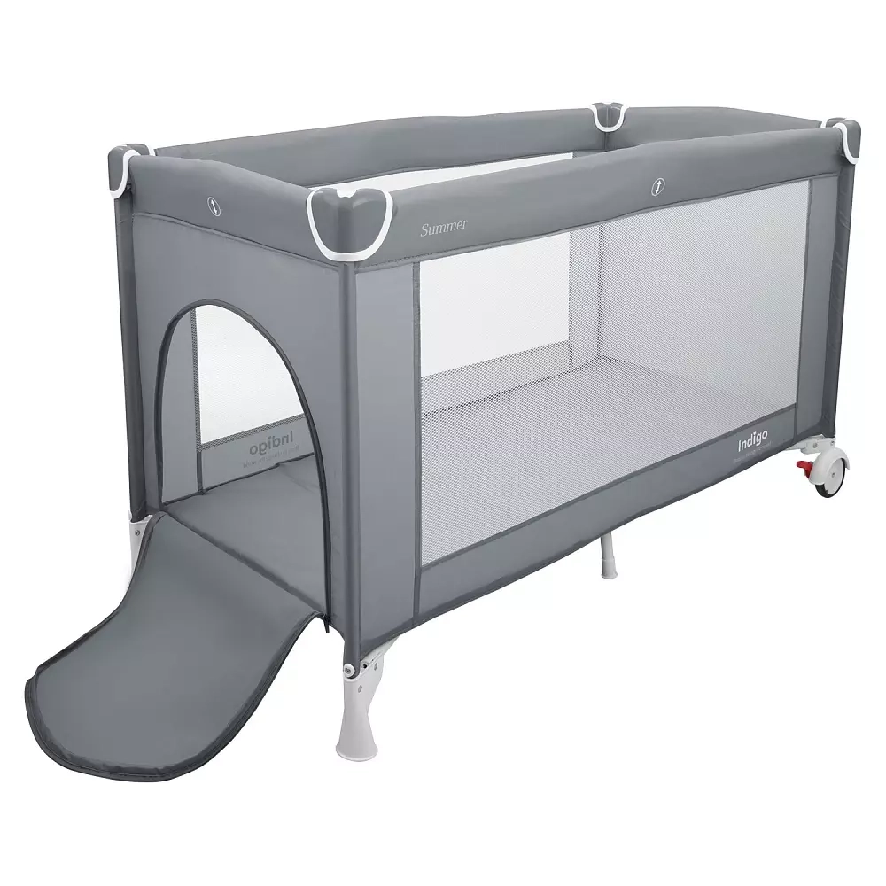 Манеж-кровать "Summer", 2 уровня, москитка, 2 кольца, (Indigo) (серый)
