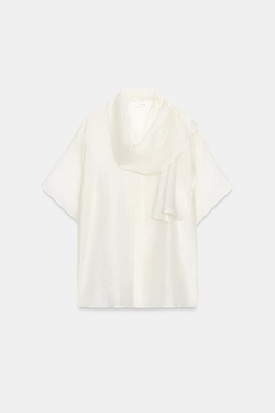 ZARA РУБАШКА С ШАРФОМ — ZW COLLECTION, БЕЛЫЙ