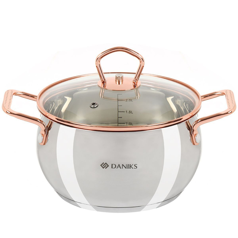 Кастрюля нерж, 2.5 л, крышка стекло, Daniks, Карлин, GS-01332G-18, индукц