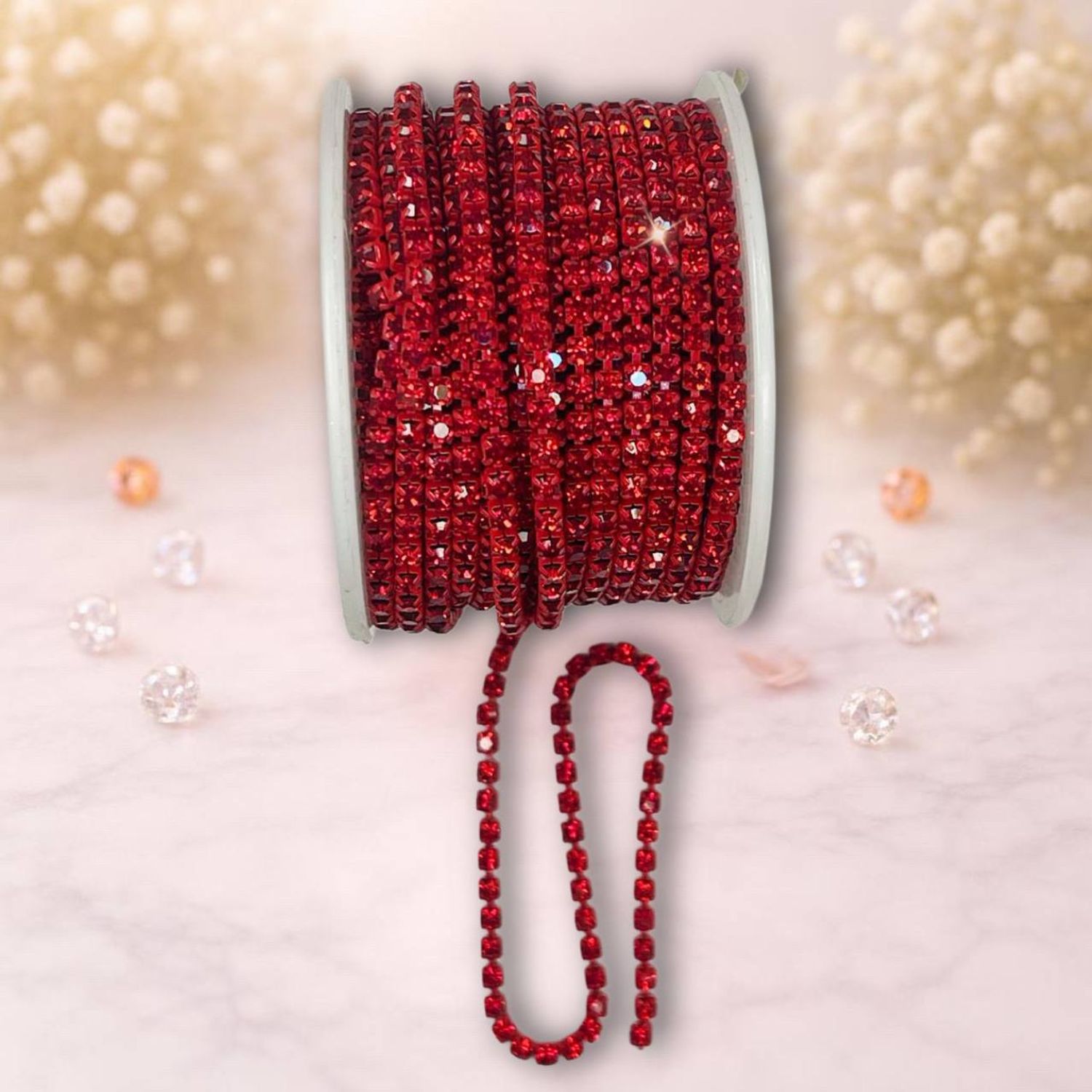 стразовая лента ,3,5мм ,цвет красный(1м)