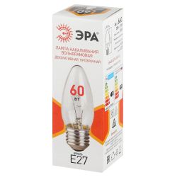 Лампа накаливания ЭРА B-60-E27-230-CL 60Вт 230В свеча прозрачная цветная коробка Е27