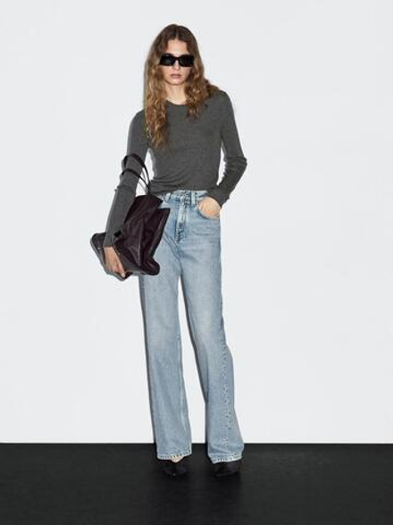 Massimo Dutti Свитер из смесовой шерсти в рубчик, серый
