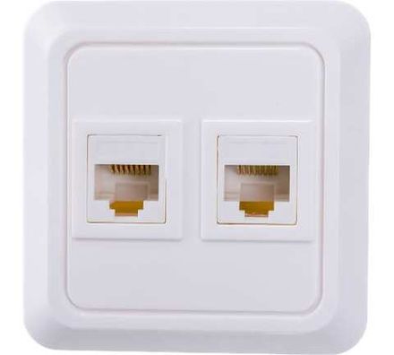 Розетка компьютерная двухместная "UNIVersal" серия "Олимп",о/у, 1А, RJ45, белая (еврослот) (HU2239)