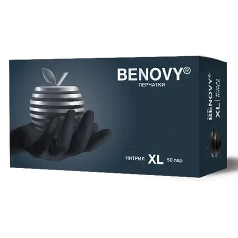 BENOVY перчатки нитриловые черные XL, 50 пар