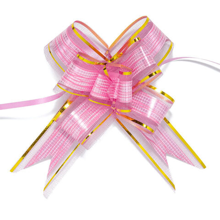 Бант подарочный затягивающийся 10см*35мм, 40см с органзой, РОЗОВЫЙ 10шт/уп