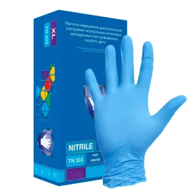 Перчатки нитриловые смотровые нестерильные неопудренные Safe&Care размер L TN 303 голубой 100 пар