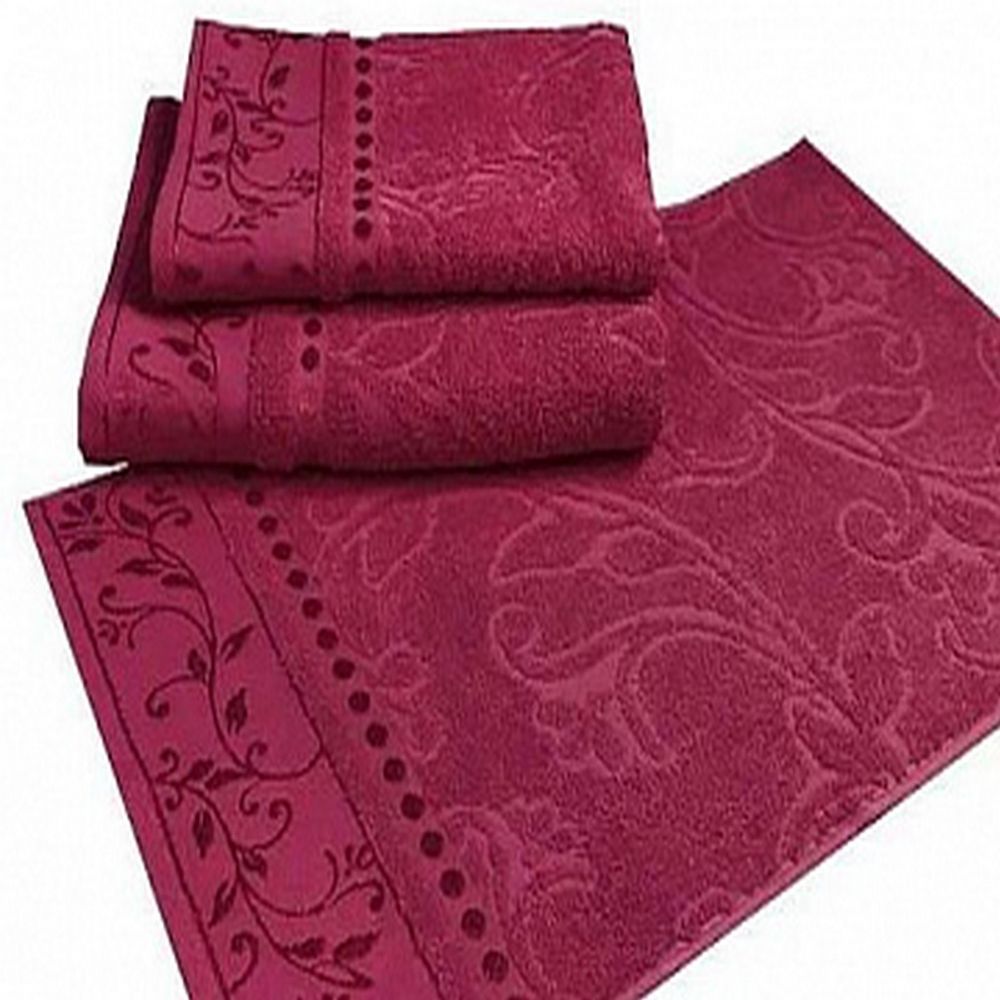 Набор из 3-х махровых полотенец "П37. Жаккард бордовый" в упаковке, 100% хлопок, Россия.