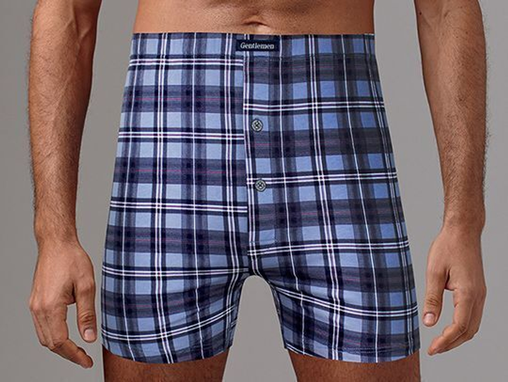 Хлопковые мужские трусы-боксеры в клетку (Размер: XXXL) (Цвет: синий)