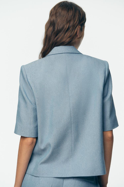 ZARA УКОРОЧЕННЫЙ БЛЕЙЗЕР С КОРОТКИМИ РУКАВАМИ, СИНИЙ