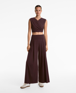 OYSHO Брюки прямого кроя из хлопковой смеси с отворотом на талии, шоколадный